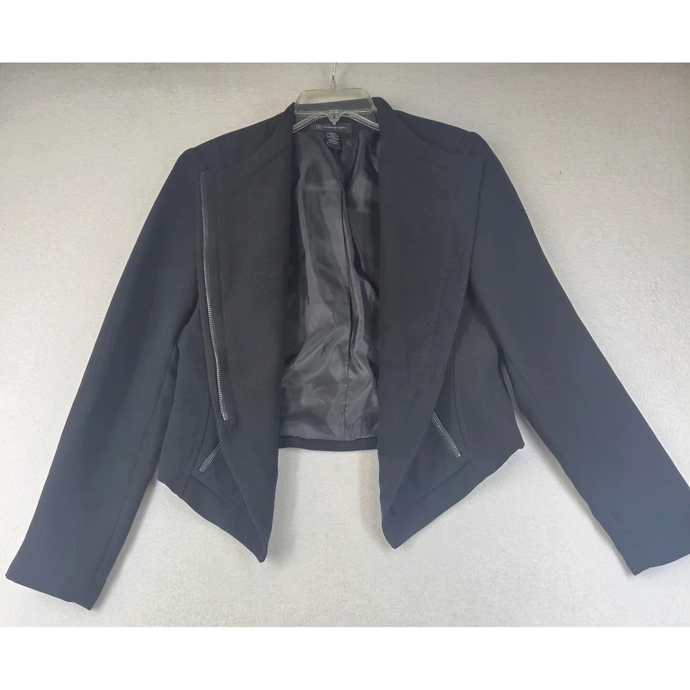 INC International Concepts Womens Black Asymmetrical Zip Cropped Blazer Jacket M